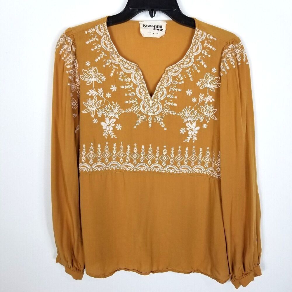 Savannah Women's Mustard Embroidered Top